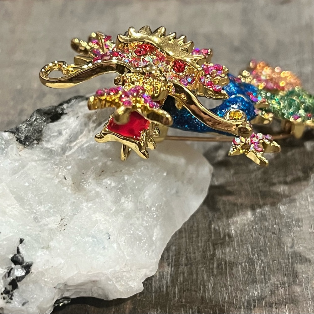 🐲 NEW Dragon Rhinestone Pin Brooch - Picture 4 of 8